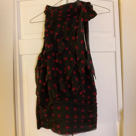 $15 ❌ SEND OFFER ❌ WHBM Ruffled Polka Dotted Sheer Blouse - Picture 3 of 8